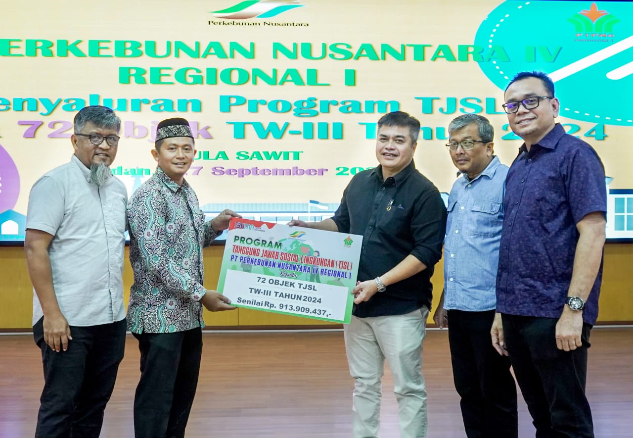 PTPN IV Regional 1 Salurkan Bantuan Program Tanggung Jawab Sosial Lingkungan Triwulan III Tahun 2024 Sebesar 900 Juta Rupiah